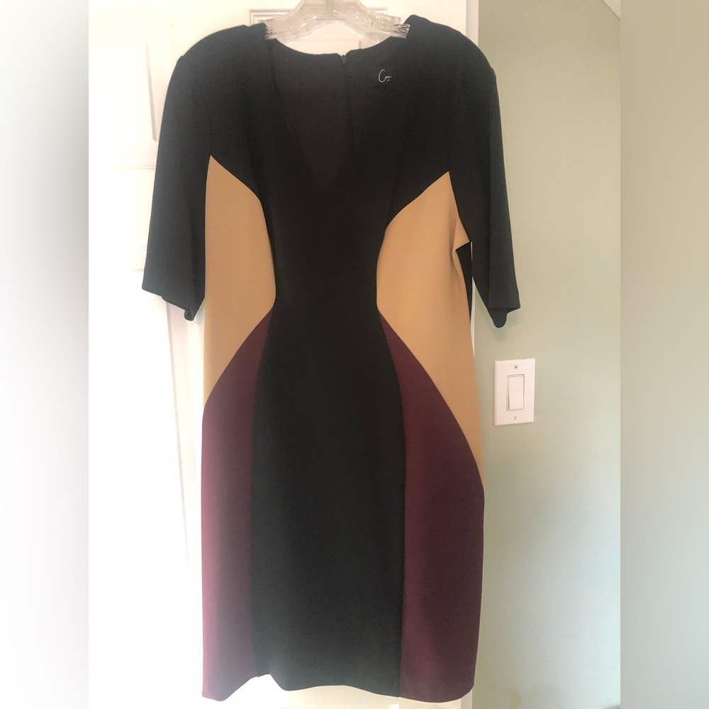Colorblocked v neck dress